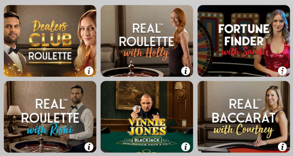 Example of Live Dealers games available