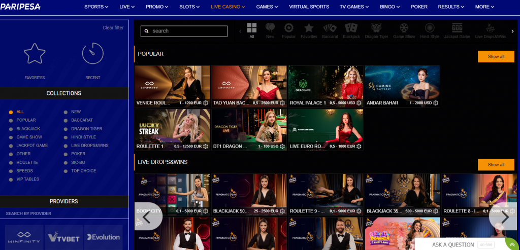 Seleção de Jogos Paripesa Casino
