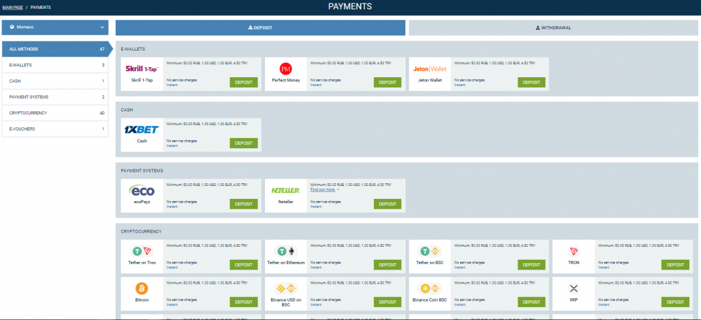 Métodos de Pago Seguros en 1xBet