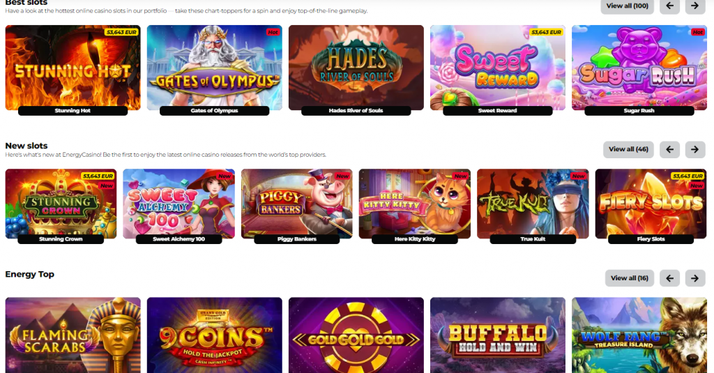 Seleção de Jogos Energy Casino