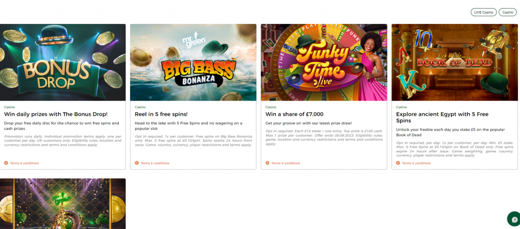 Promoções e Bônus Mr Green Casino